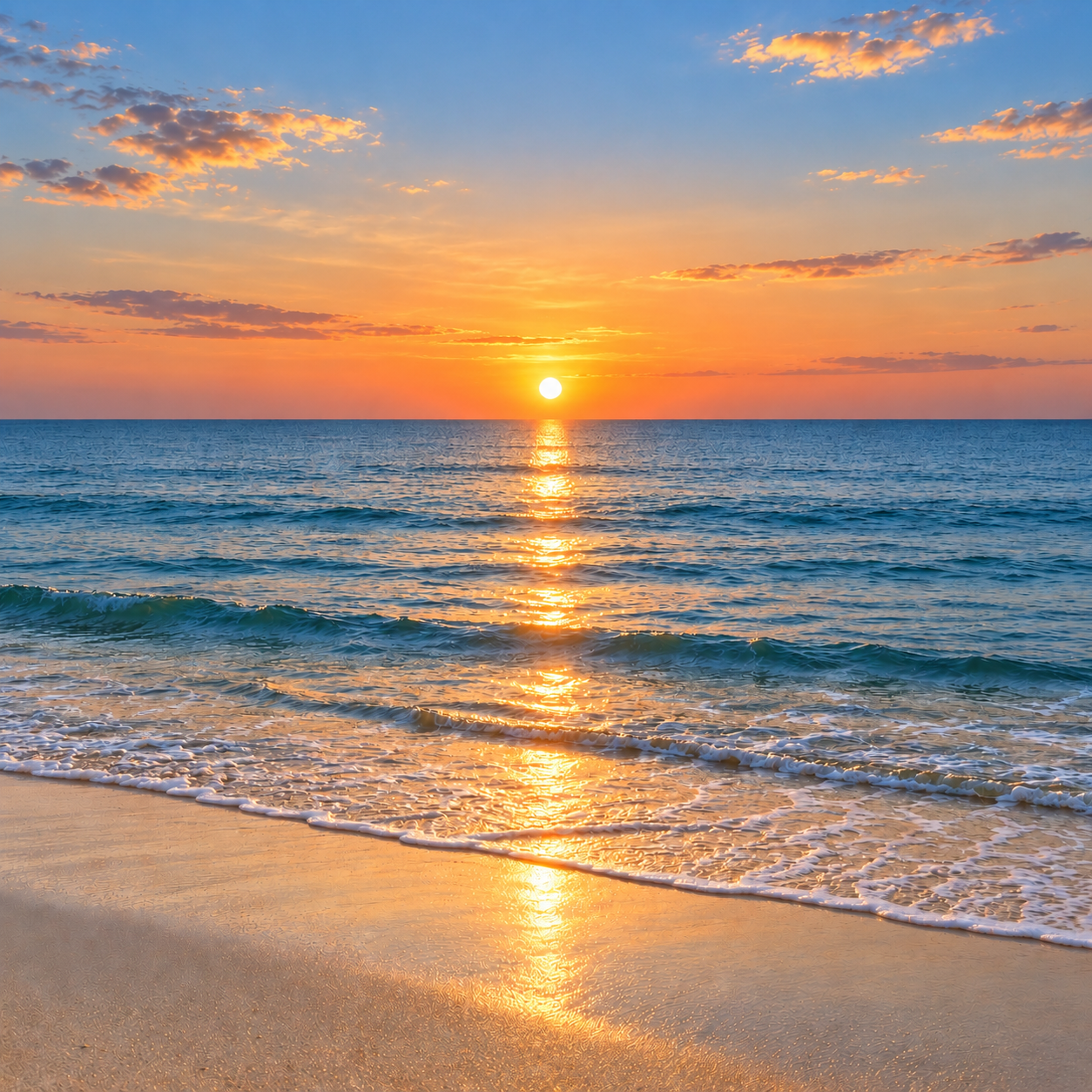 Ruhiges Meer bei Sonnenuntergang